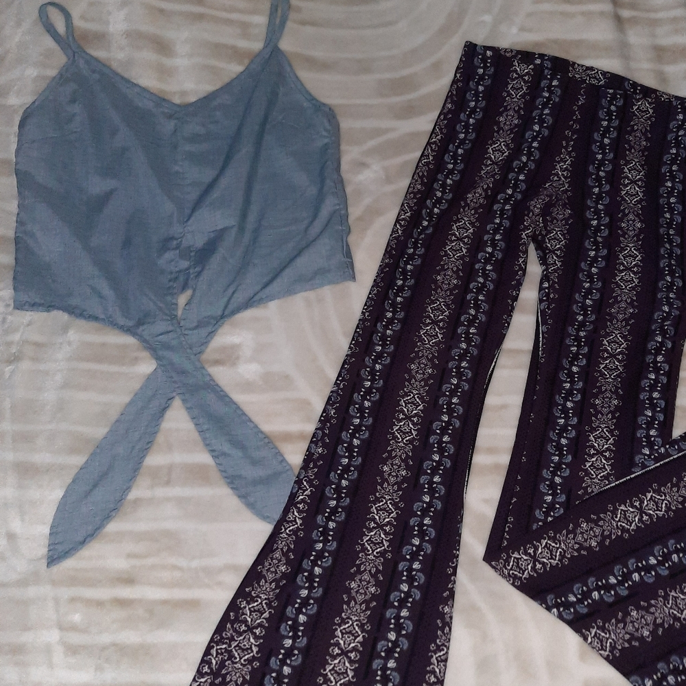 Tie Crop Tank with Matching Pallazo Pants